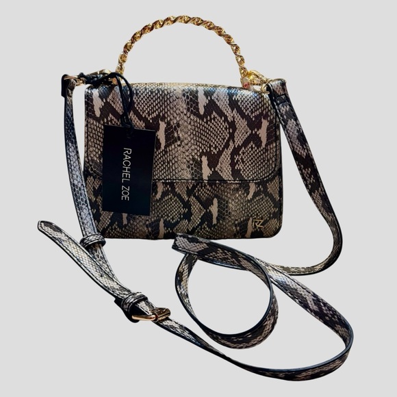 Rachel Zoe Handbags - NWT Rachel Zoe Bag Pixie Black Gray Snakeskin Animal Print Crossbody Gold Hrdwr